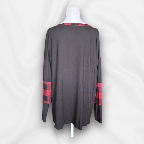 *NEW* Haptics Black and Red Plaid Long Sleeve Tunic Top Holiday, Cozycore L - Picture 3 of 7